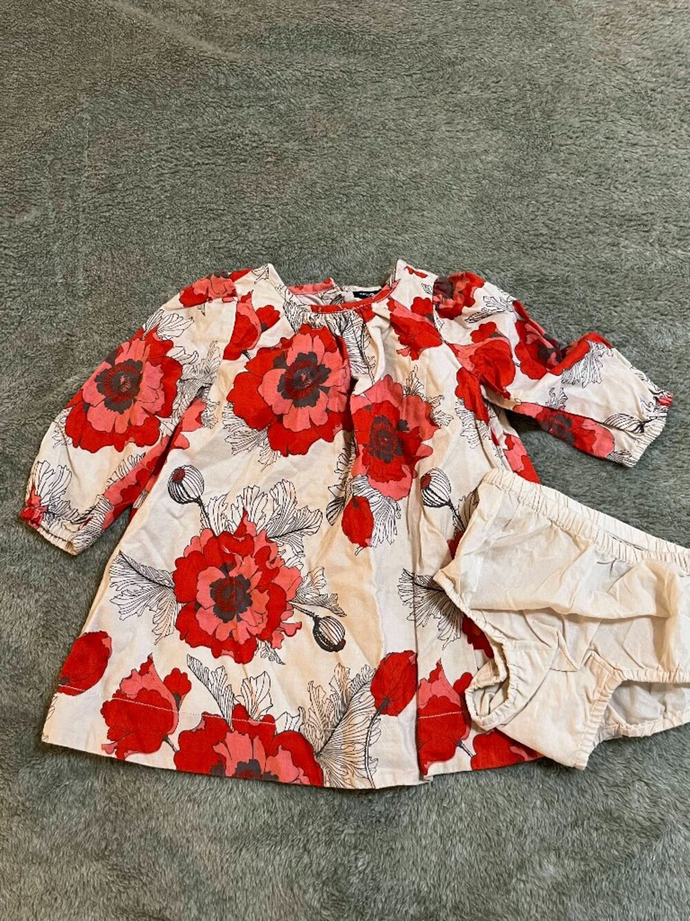 Baby Gap Floral Dress Bloomers Set 6-12 Months Red Poppy Cottagecore Fall Autumn